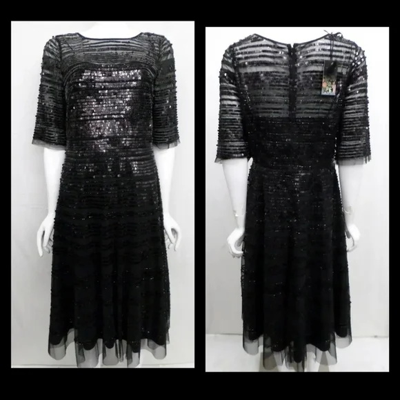 NWT Johnny Was Black Beaded Mesh Dress